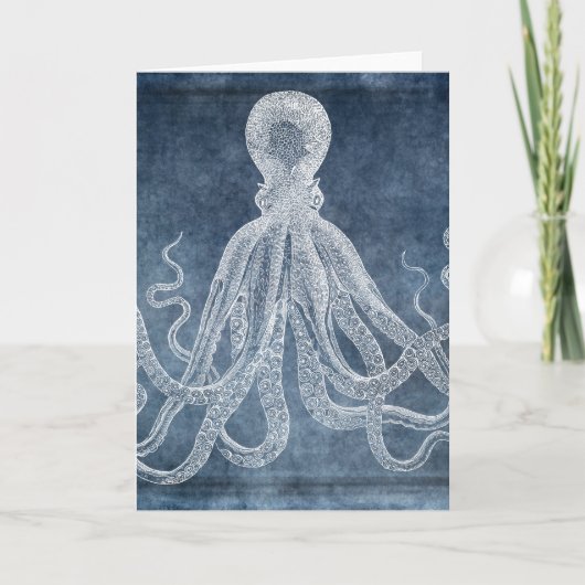  Octopus Twilight Blue Denim Waterverf Kaart (Voorkant)