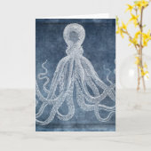  Octopus Twilight Blue Denim Waterverf Kaart (Gele Bloem)