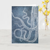 Octopus Twilight Blue Denim Waterverf Kaart (Gele Bloem)