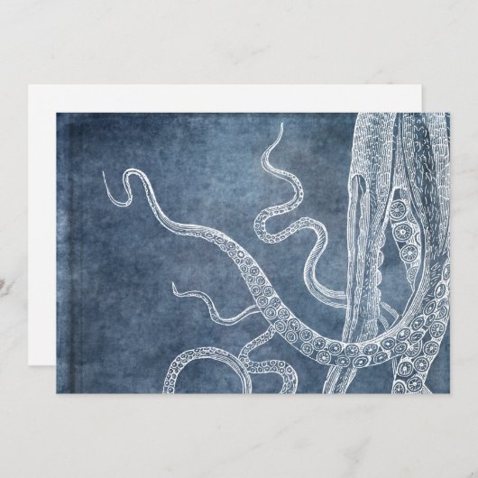Octopus Twilight Blue Denim Waterverf Kaart (Voorkant / Achterkant)