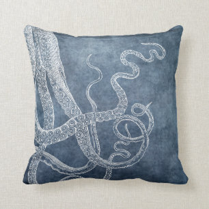  Octopus Twilight Blue Denim Waterverf Kussen