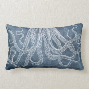  Octopus Twilight Blue Denim Waterverf Kussen