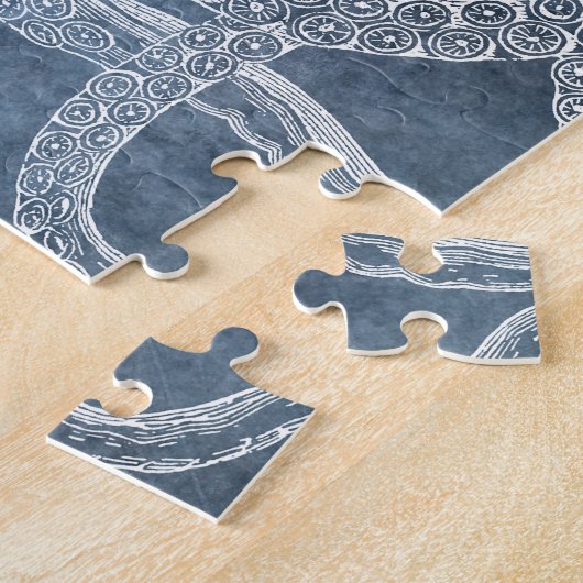 Octopus Twilight Blue Denim Waterverf Legpuzzel (Zijkant)