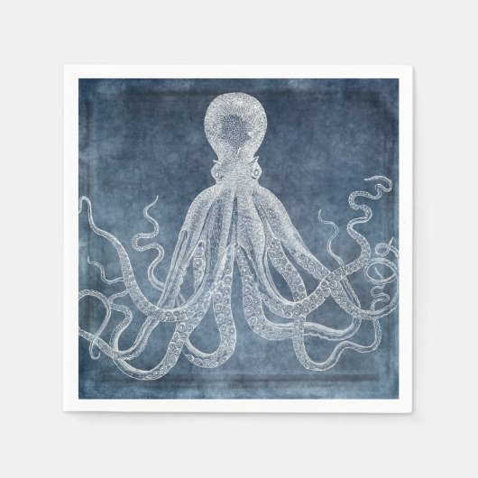  Octopus Twilight Blue Denim Waterverf Servet (Voorkant)