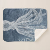 Octopus Twilight Blue Denim Waterverf Sherpa Deken (Voorkant (horizontaal))