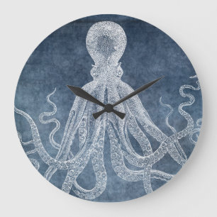 Octopus Twilight Blue Denim Waterverf Squ Grote Klok