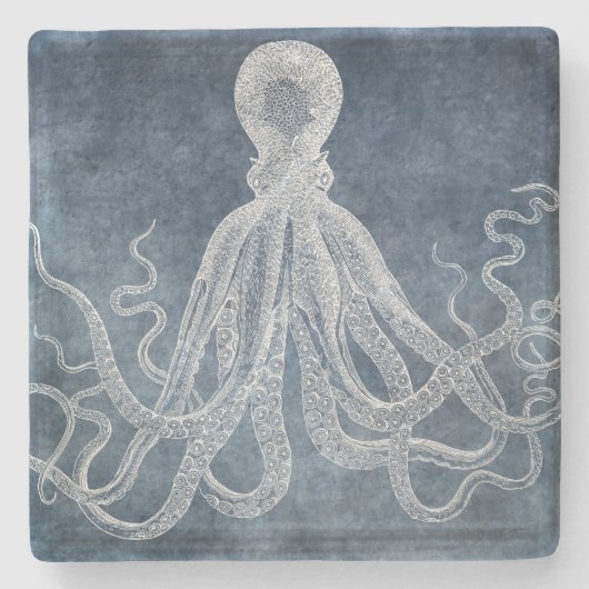  Octopus Twilight Blue Denim Waterverf Stenen Onderzetter (Voorkant)