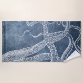  Octopus Twilight Blue Denim Waterverf Strandlaken (Voorkant)