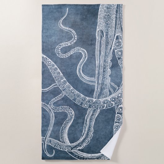 Octopus Twilight Blue Denim Waterverf Strandlaken (Voorkant)