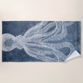 Octopus Twilight Blue Denim Waterverf Strandlaken (Voorkant)