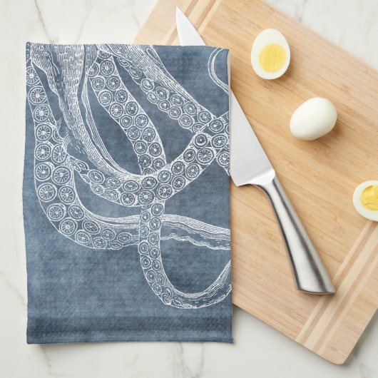  Octopus Twilight Blue Denim Waterverf Theedoek (Quarter Fold)