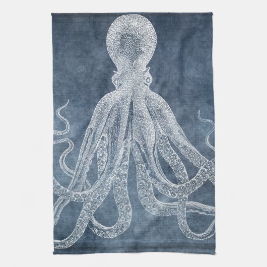  Octopus Twilight Blue Denim Waterverf Theedoek (Verticaal)
