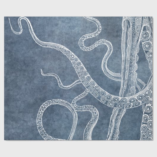 Octopus - Twilight Blue Faded Denim Waterverf Art Cadeaupapier (Vlak)