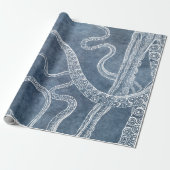 Octopus - Twilight Blue Faded Denim Waterverf Art Cadeaupapier (Uitgerold)