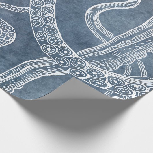 Octopus - Twilight Blue Faded Denim Waterverf Art Cadeaupapier (Hoek)