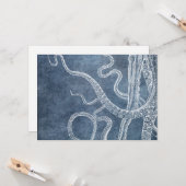 Octopus - Twilight Blue Faded Denim Waterverf Art Kaart (Voorkant / Achterkant in situ)
