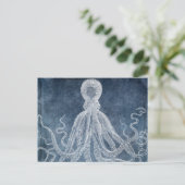Octopus - Twilight Blue Faded Denim-Waterverf Briefkaart (Staand voorkant)