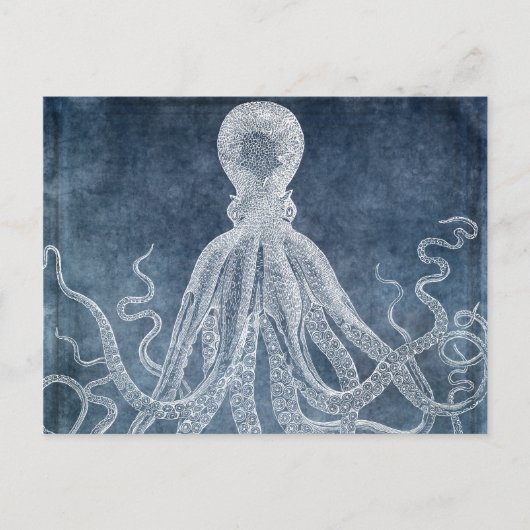 Octopus - Twilight Blue Faded Denim-Waterverf Briefkaart (Voorkant)