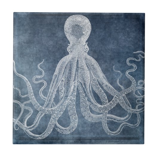 Octopus - Twilight Blue Faded Denim-Waterverf Tegeltje (Voorkant)