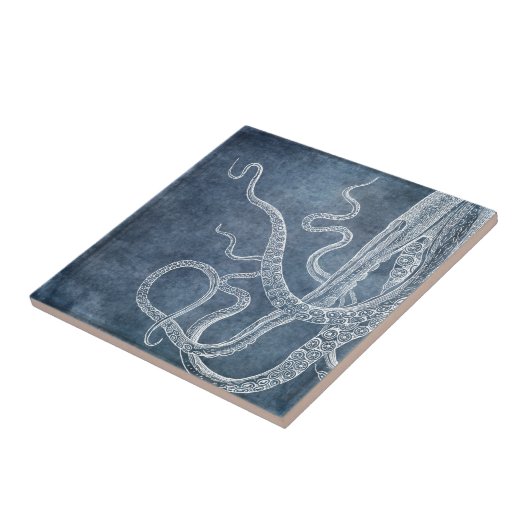 Octopus - Twilight Blue Faded Denim-Waterverf Tegeltje (Zijkant)