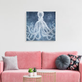 Octopus Twilight Blue Waterverf Quote Canvas Afdruk (Insitu (Woonkamer))