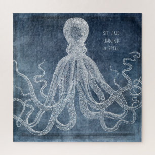 Octopus Twilight Blue Waterverf Quote Legpuzzel