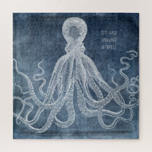 Octopus Twilight Blue Waterverf Quote Legpuzzel (Verticaal)