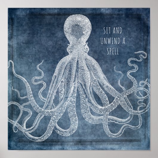 Octopus Twilight Blue Waterverf Quote Poster (Voorkant)