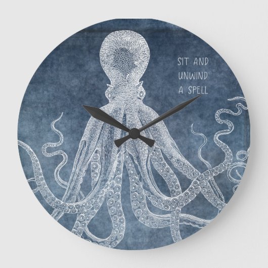  Octopus Twilight Blue Waterverf Quote Squ Grote Klok (Voorkant)