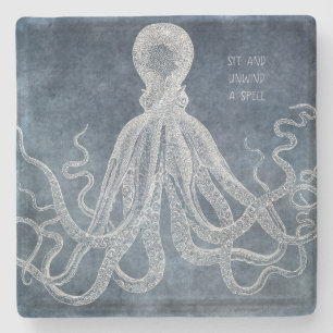  Octopus Twilight Blue Waterverf Quote Stenen Onderzetter