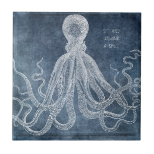 Octopus Twilight Blue Waterverf Quote Tegeltje