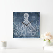 Octopus Twilight Blue Waterverf Quote Vierkante Klok (Huis)
