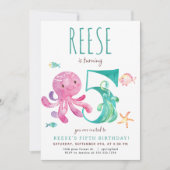 Octopus Uitnodiging voor vijfde verjaardag (Voorkant)