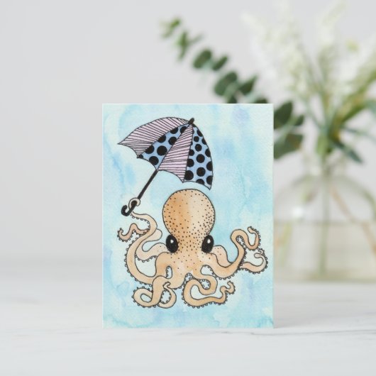 Octopus & Umbrella Briefkaart (Staand voorkant)
