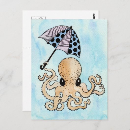 Octopus & Umbrella Briefkaart (Voorkant / Achterkant)