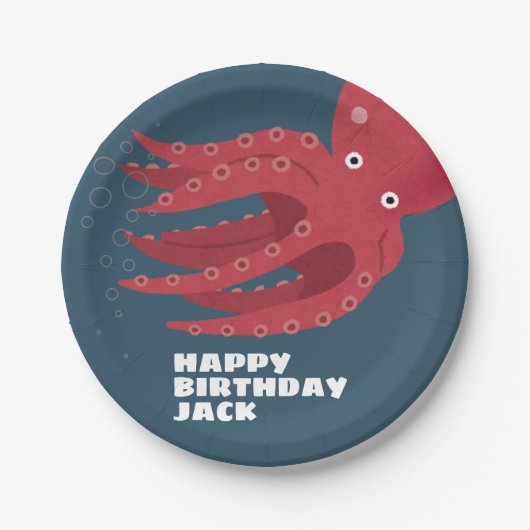 Octopus Undersea thema Verjaardag Papieren Bordje (Voorkant)