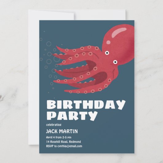 Octopus Undersea thema verjaardagsuitnodiging Kaart (Voorkant)