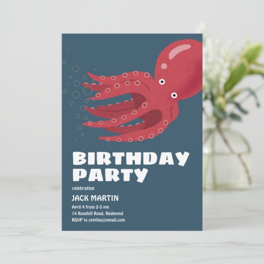 Octopus Undersea thema verjaardagsuitnodiging Kaart (Staand voorkant)