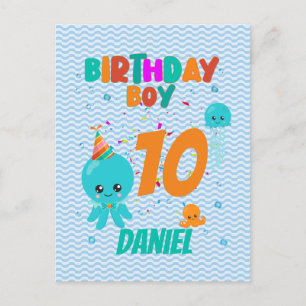 Octopus Underwater Zee Ocean Birthday Boy Party Briefkaart