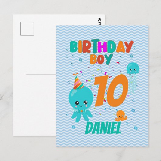 Octopus Underwater Zee Ocean Birthday Boy Party Briefkaart (Voorkant / Achterkant)