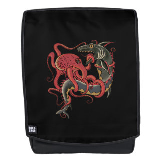octopus vecht met een haai rugtassen