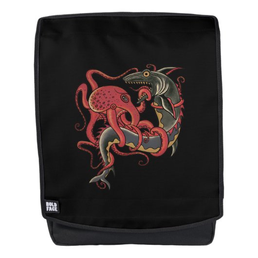 octopus vecht met een haai rugtassen (Voorkant)