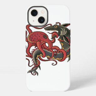 octopus vechtend met een haai iPhone 13 hoesje