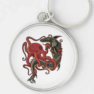 octopus vechtend met een haai sleutelhanger
