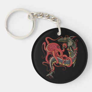octopus vechtend met een haai sleutelhanger