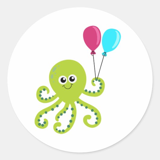 Octopus Verjaardag Onder de Zee Ronde Sticker (Voorkant)