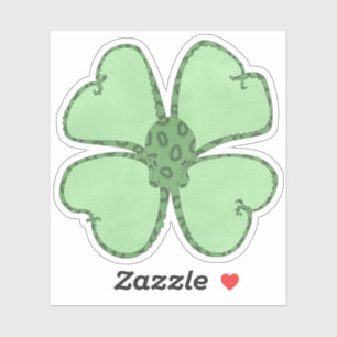 Octopus Vier Blad Klaver Waterverf Sticker