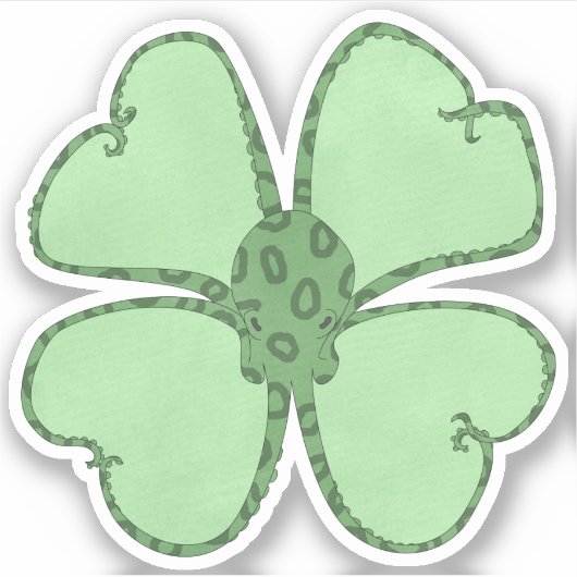 Octopus Vier Blad Klaver Waterverf Sticker (Voorkant)