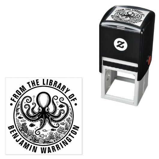 Octopus Vissen Schelpen Koraal Bibliotheek Boek Na Zelfinktende Stempel (In situ)