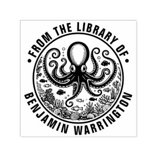 Octopus Vissen Schelpen Koraal Bibliotheek Boek Na Zelfinktende Stempel